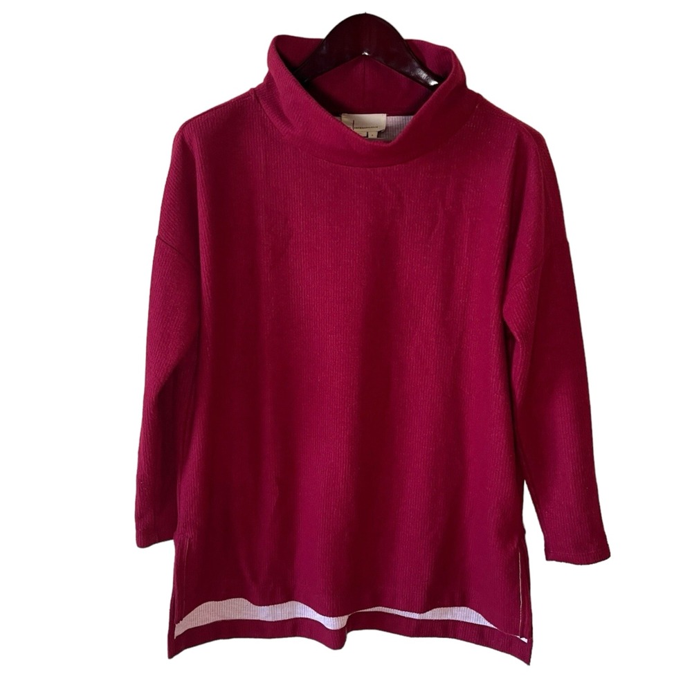 Anthropologie Oversized Sweater Womens S Red Mock Neck Cozy Long Sleeve Pullover